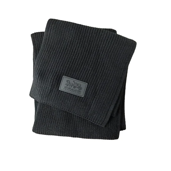 Coach Chunky Patch Long Wool Knit Scarf Black Fall Winter NWT - Picture 2 of 6